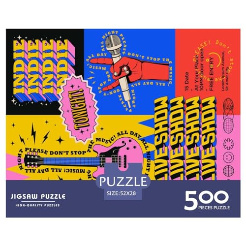 500-teiliges rechteckiges Puzzle für Erwachsene, Musikposter, kreative Puzzle-Herausforderung, Spielzeugpuzzle für Erwachsene und Kinder, 500 Stück (52 x 38 cm) von ZEBWAY