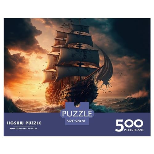 500-teiliges rechteckiges Puzzle für Erwachsene, Piratenschiff, kreative Puzzle-Herausforderung, Spielzeugpuzzle, 500 Teile (52 x 38 cm) von ZEBWAY
