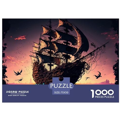 Buntes Piratenschiff-Puzzle für Erwachsene, 1000-teiliges Spielzeug, Familien-Puzzlespiele, Geburtstagsgeschenke, Puzzle für Jungen und Mädchen, 1000 Teile (75 x 50 cm) von ZEBWAY