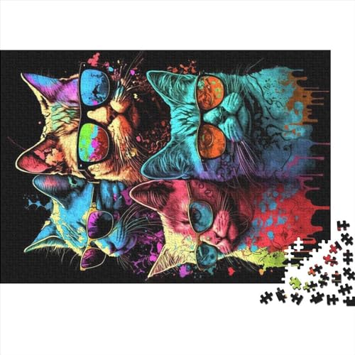 Coole Katzen-Puzzles, 1000 Teile, kreatives rechteckiges großes Familienpuzzlespiel, Kunstwerk für Erwachsene, 1000 Teile (75 x 50 cm) von ZEBWAY