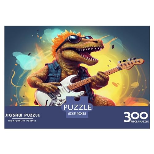 Dinosaurier-Musik-Puzzle aus Holz, 300 Teile, Puzzle für Erwachsene, kreatives rechteckiges Puzzle, Gehirnübung, Herausforderungsspiel, Geschenk für Kinder, 300 Teile (40 x 28 cm) von ZEBWAY