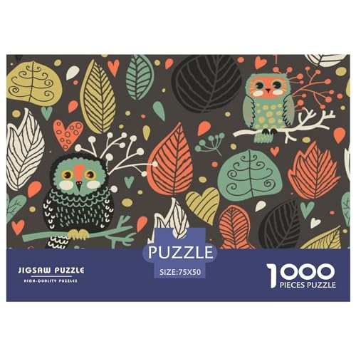 Kinder Eule 1000 Teile Puzzles für Erwachsene Kreatives rechteckiges Puzzle Holzpuzzle Puzzle Geschenk für Freunde Familie 1000 Stück (75x50cm) von ZEBWAY