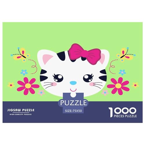 Kinder-Katze-Holzpuzzle mit 1000 Teilen für Erwachsene, kreatives rechteckiges Puzzle, Gehirnübungs-Herausforderungsspiel, Geschenk für Kinder, 1000 Teile (75 x 50 cm) von ZEBWAY