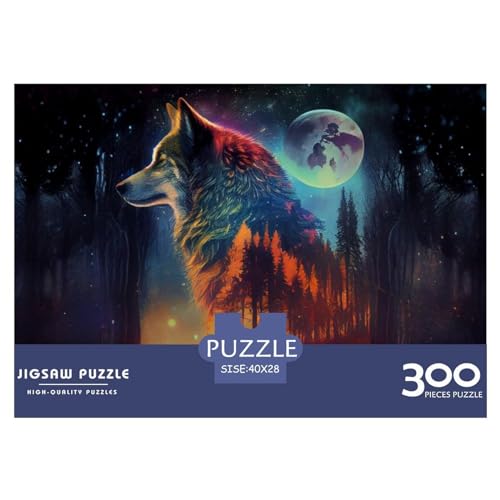 Kreative rechteckige Puzzles für Erwachsene, 300 Teile, bunter Wolf, Holzpuzzle, praktisches Spiel, Familiendekoration, 300 Teile (40 x 28 cm) von ZEBWAY