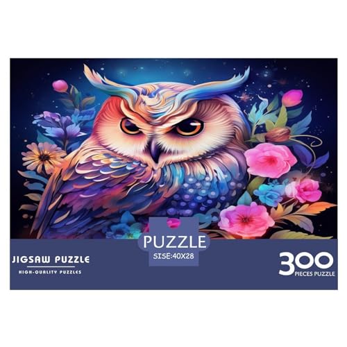 Kreative rechteckige Puzzles für Erwachsene, 300-teiliges Eulen-Blumen-Holzpuzzle – Puzzle zum Anfassen, Familiendekoration, 300 Stück (40 x 28 cm) von ZEBWAY