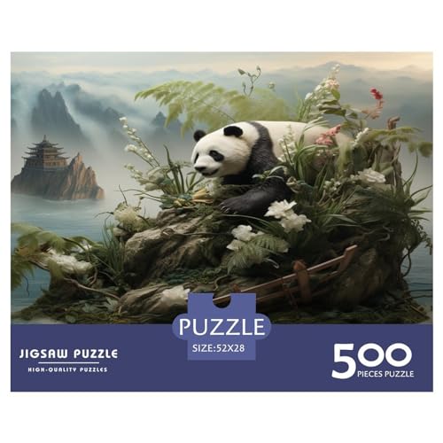 Kreative rechteckige Puzzles für Erwachsene, 500 Teile, China-Panda-Holzpuzzle – Puzzle zum Anfassen, Familiendekoration, 500 Teile (52 x 38 cm) von ZEBWAY
