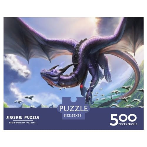 Kreative rechteckige Puzzles für Erwachsene, 500 Teile, Fantasy-Drachen-Holzpuzzle, praktisches Spiel, Familiendekoration, 500 Teile (52 x 38 cm) von ZEBWAY