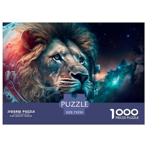 Kreativer schöner Löwe im Weltraum-Puzzle für Erwachsene, 1000-teiliges Puzzle für Kinder, Familie, herausfordernde Spiele, Spielzeug, Geschenke, 1000 Teile (75 x 50 cm) von ZEBWAY