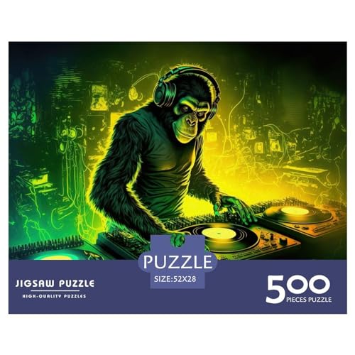Kreatives Affen-DJ-Geschenk aus Holz, 500 Teile, Puzzle für Erwachsene, rechteckiges Puzzle, Gehirnübungs-Herausforderungsspiel, 500 Teile (52 x 38 cm) von ZEBWAY
