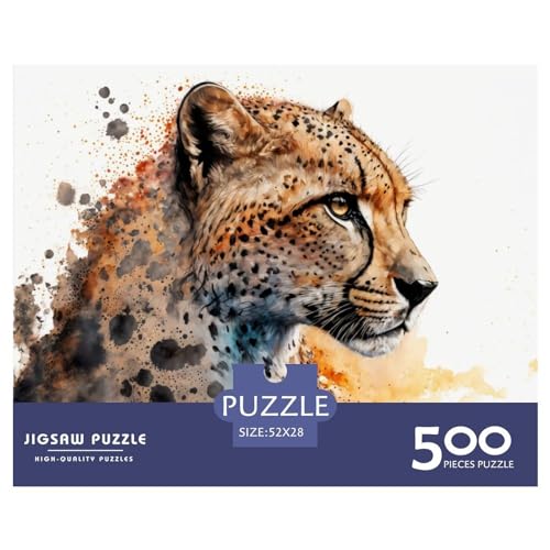 Kreatives Geparden-Malerei-Geschenk aus Holz, 500 Teile, Puzzle für Erwachsene, rechteckiges Puzzle, Gehirnübungs-Herausforderungsspiel, 500 Teile (52 x 38 cm) von ZEBWAY