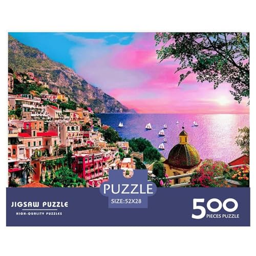 Kreatives Positano-Küstenstadt-Geschenk aus Holz, 500 Teile, Puzzle für Erwachsene, rechteckiges Puzzle, Gehirnübungs-Herausforderungsspiel, 500 Teile (52 x 38 cm) von ZEBWAY
