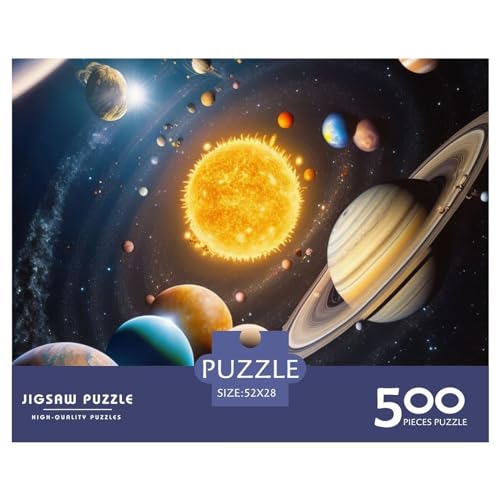 Kreatives Sonnensystem-Neon-Geschenk aus Holz, 500 Teile, Puzzle für Erwachsene, rechteckiges Puzzle, Gehirnübung, Herausforderungsspiel, 500 Teile (52 x 38 cm) von ZEBWAY