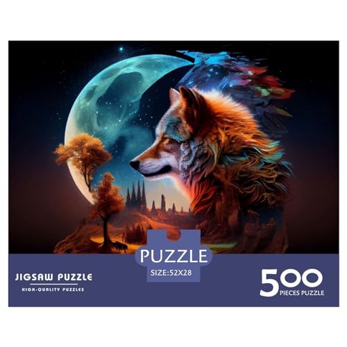 Kreatives schönes Wolf-Geschenk aus Holz, 500 Teile, Puzzle für Erwachsene, rechteckiges Puzzle, Gehirnübungs-Herausforderungsspiel, 500 Teile (52 x 38 cm) von ZEBWAY