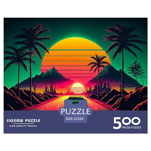 Neon-Landschaftspuzzle, 500 Teile, kreatives rechteckiges großes Familienpuzzlespiel, Kunstwerk für Erwachsene, 500 Teile (52 x 38 cm) von ZEBWAY
