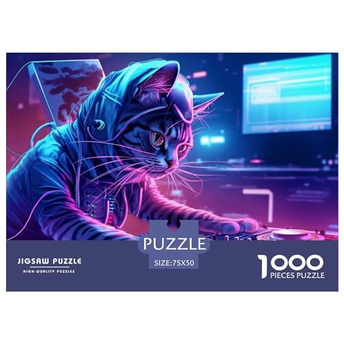 Puzzle 1000 Teile für Erwachsene Punk Cat Rapper DJ Puzzle für Erwachsene 1000 Teile (75 x 50 cm) von ZEBWAY