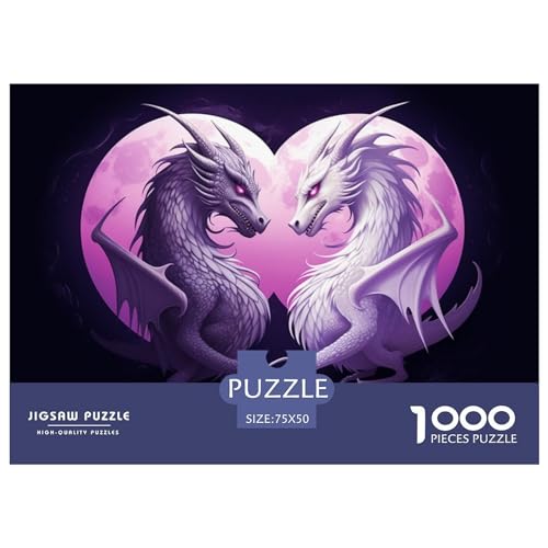 Puzzle für Erwachsene, 1000 Teile, lila weiße Drachen, kreatives rechteckiges Puzzle, Dekomprimierungsspiel, 1000 Teile (75 x 50 cm) von ZEBWAY