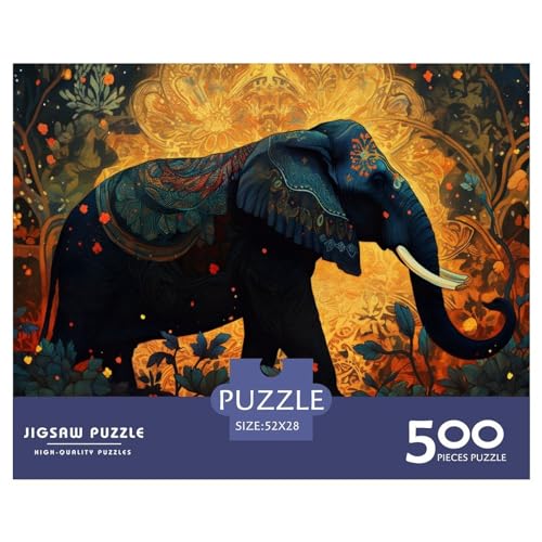 Puzzle für Erwachsene, 500 Teile, abstrakte Malerei, Elefant, Geschenk, Holzbrettpuzzle für Erwachsene, lustig, 500 Teile (52 x 38 cm) von ZEBWAY