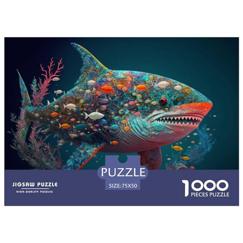 Puzzle für Kinder, Fantasy-Hai, 1000 Teile, Holzpuzzle für Erwachsene und Kinder, Herausforderungsfamilie, 1000 Teile (75 x 50 cm) von ZEBWAY