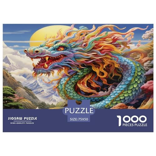 Puzzle für Kinder, bunter Drache, 1000 Teile, Holzpuzzle für Erwachsene und Kinder, Herausforderungsfamilie, 1000 Teile (75 x 50 cm) von ZEBWAY