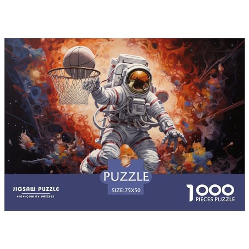 Puzzle für Kinder. Astronauten-Basketball, 1000 Teile, Holzpuzzle für Erwachsene und Kinder, Herausforderungsfamilie, 1000 Teile (75 x 50 cm) von ZEBWAY