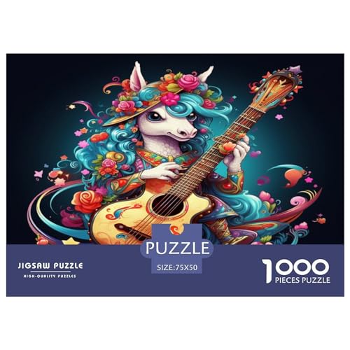 Puzzle mit Musik-Einhorn, 1000 Teile, kreatives rechteckiges großes Familienpuzzlespiel, Kunstwerk für Erwachsene und Teenager, 1000 Teile (75 x 50 cm) von ZEBWAY