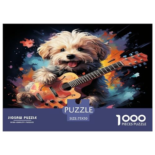 Puzzles 1000 Teile Musik Hund Quadratische Puzzles für Erwachsene und Kinder, Holzpuzzles Anspruchsvolle Spielpuzzles 1000 Teile (75 x 50 cm) von ZEBWAY