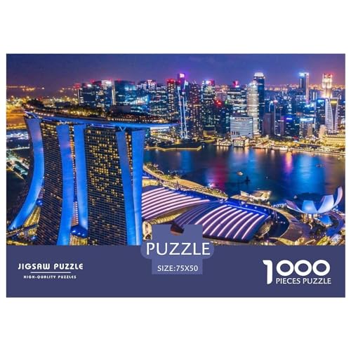 Puzzles 1000 Teile für Erwachsene, Singapur-Puzzle, Holzbrettpuzzles, Familiendekoration, 1000 Teile (75 x 50 cm) von ZEBWAY