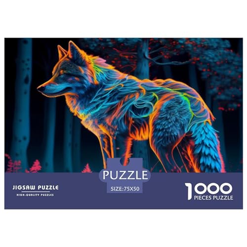 Puzzles 1000 Teile für Erwachsene, buntes Wolfspuzzle, Holzbrettpuzzles, Familiendekoration, 1000 Teile (75 x 50 cm) von ZEBWAY