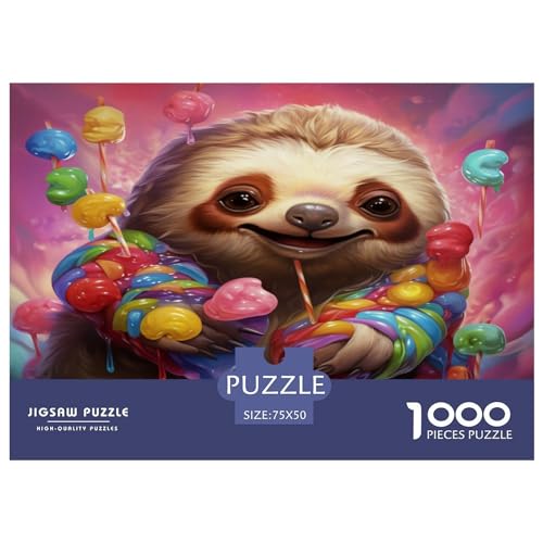 Puzzles 1000 Teile für Erwachsene Faultier Süßigkeiten Puzzle für Erwachsene Holzbrettpuzzles Familiendekoration 1000 Teile (75x50cm) von ZEBWAY