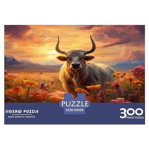Puzzles 300 Teile Bull Flower Square Puzzles für Erwachsene und Kinder, Holzpuzzles Anspruchsvolle Spielpuzzles 300 Teile (40 x 28 cm) von ZEBWAY