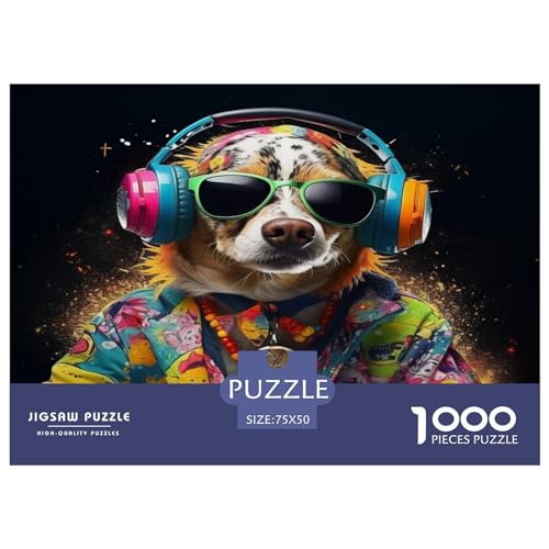Puzzles für Erwachsene, 1000 Teile, Puzzle für Erwachsene, Kopfhörer-Hund, kreative rechteckige Puzzles, Holzpuzzle, Puzzle 1000 Teile (75 x 50 cm) von ZEBWAY