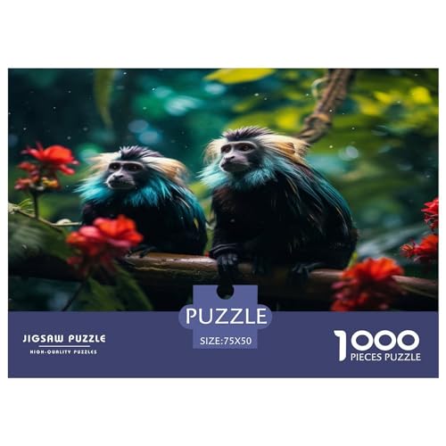 Puzzles für Erwachsene, 1000-teiliges Puzzle für Erwachsene, Tieraffe, kreative rechteckige Puzzles, Holzpuzzle, Puzzle 1000 Teile (75 x 50 cm) von ZEBWAY