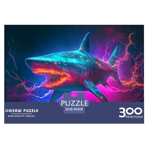 Puzzles für Erwachsene, 300 Teile, Synthwave Shark Gift, Holzbrettpuzzles für Erwachsene, lustig, 300 Teile (40 x 28 cm) von ZEBWAY
