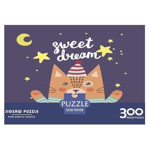 Puzzles für Erwachsene, 300-teiliges Puzzle für Erwachsene, Mondkatze, kreative rechteckige Puzzles, Holzpuzzle, Puzzle 300 Teile (40 x 28 cm) von ZEBWAY