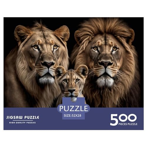 Puzzles für Erwachsene, 500 Teile, Löwenfamilie auf Schwarz, Geschenk, Holzbrettpuzzles für Erwachsene, lustig, 500 Teile (52 x 38 cm) von ZEBWAY