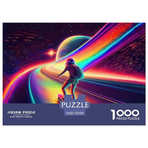 Rainbow Galactic Skater Gifts 1000-teiliges Puzzle für Erwachsene – Holzpuzzles – Relax-Puzzlespiele – Denksport-Puzzle 1000 Teile (75 x 50 cm) von ZEBWAY