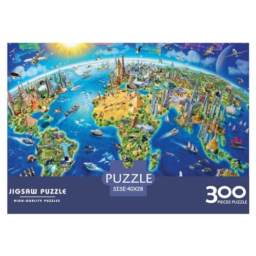Reise um die Welt, Holzpuzzle für Erwachsene, 300 Teile, rechteckiges Puzzle, Geschenke für Erwachsene, Spiel 300 Teile (40 x 28 cm) von ZEBWAY