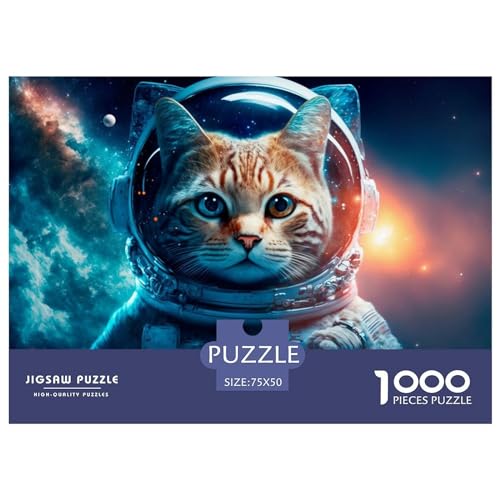 Schöne Katze im Weltraum-Puzzle für Erwachsene, 1000-teiliges Spielzeug, Familien-Puzzlespiele, Geburtstagsgeschenke, Puzzle für Jungen und Mädchen, 1000 Teile (75 x 50 cm) von ZEBWAY