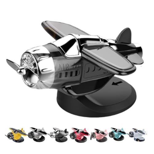 Solar Powered Airplane Shaped Car Ornaments, Dashboard Ornament Solar Powered Aircraft Model, Cars Interior Center Console Rotating Small Airplane (Black) von ZEID