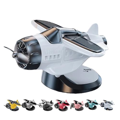 Solar Powered Airplane Shaped Car Ornaments, Dashboard Ornament Solar Powered Aircraft Model, Cars Interior Center Console Rotating Small Airplane (White) von ZEID