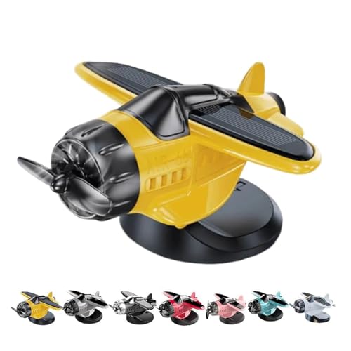 Solar Powered Airplane Shaped Car Ornaments, Dashboard Ornament Solar Powered Aircraft Model, Cars Interior Center Console Rotating Small Airplane (Yellow) von ZEID