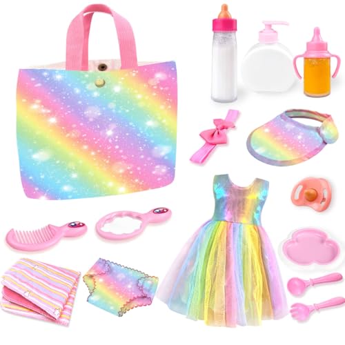 15 Pack Puppenzubehör für Baby Puppe, Baby Puppen Zubehör Set mit Puppen Wickeltasche, Flaschen und Schnuller, Baby Puppenkleidung für Mädchen, Fütterungsset Geschenke für Kinder Spielzeug 15 Pack Puppenzubehör für Baby Puppe, Baby Puppen Zubehör Set mit Puppen Wickeltasche, Flaschen und Schnuller, Baby Puppenkleidung für Mädchen, Fütterungsset Geschenke für Kinder Spielzeug von ZEIZHUBN