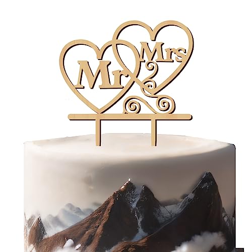 Topper Hochzeitstorte Wedding Cake Topper, Cake Topper Hochzeit Torten Topper Herz Mr Mrs Tortenstecker Holz Kuchen Topper Hochzeitstorte Topper Tortendeko Hochzeit (D) von ZELAITE