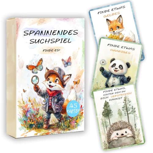 ZELAITE 45 Entdeckerkarten für Kinder, Outdoor Spiele für Kinder, Finde Es Suchspiel, Lernspiel & Geschenk für Mädchen und Junge, Spannendes Suchspiel, Spiele für Draußen ab 4,5,6,7 Jahre (A) von ZELAITE