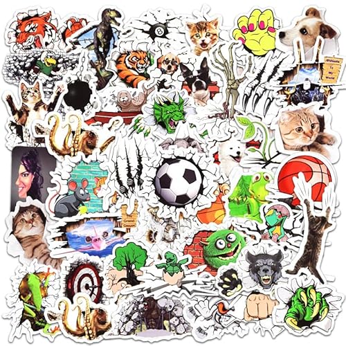 ZELAITE 50 Stück 3D Aufkleber Tier Stickers für Kinder Junge, wasserdichte Vinyl Stickers Set für Wasserflaschen, Fahrrad, Roller, Helm, Notebook, Kindergeburtstag (F) von ZELAITE