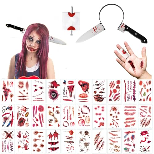 ZELAITE Halloween Messer Stirnband - Kunststoffmesser, Halloween Kostüm Zubehör, Machete und Schere Gruseliges Zubehör für Zombie Maskerade Party (B) von ZELAITE