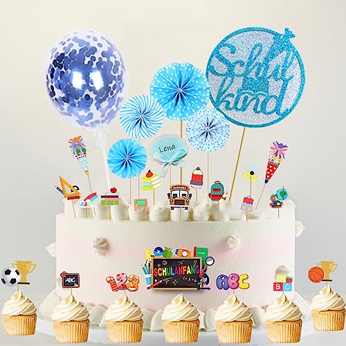 ZELAITE Schulanfang Kuchen Topper Cupcake Topper Dekorationen für Einschulung Tortendeko Schuleinführung Kuchen Dekorationen Schule Zuckertüte für Mädchen Junge 1. Schultag Schulanfang Party Deko (A) von ZELAITE