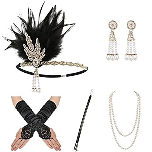 20er Jahre Flapper Frauen Kostüm Party Stirnband Halskette Ohrringe 1920er Vintage Cos-Play Party Kostüm Zubehör Set 20er Jahre Flapper Frauen Kostüm Party Stirnband Halskette Ohrringe 1920er Vintage Cos-Play Party Kostüm Zubehör Set von ZEPFJHE
