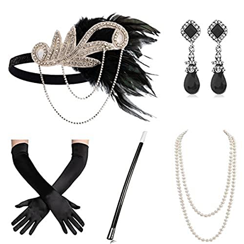 20er Jahre Flapper Frauen Kostüm Party Stirnband Halskette Ohrringe 1920er Vintage Cos-Play Party Kostüm Zubehör Set 20er Jahre Flapper Frauen Kostüm Party Stirnband Halskette Ohrringe 1920er Vintage Cos-Play Party Kostüm Zubehör Set von ZEPFJHE