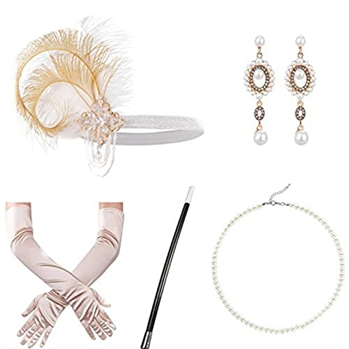 20er Jahre Flapper Frauen Kostüm Party Stirnband Halskette Ohrringe 1920er Vintage Cos-Play Party Kostüm Zubehör Set 20er Jahre Flapper Frauen Kostüm Party Stirnband Halskette Ohrringe 1920er Vintage Cos-Play Party Kostüm Zubehör Set von ZEPFJHE